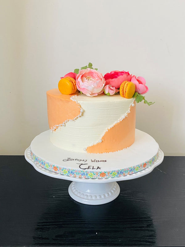 Two-tone floral macaron cake