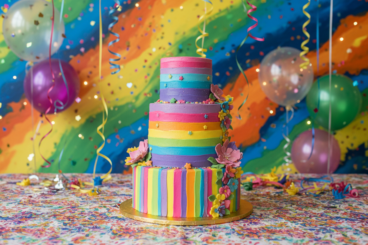 CLOPURFUL BACKGROUND WITH COLOFUL CAKE